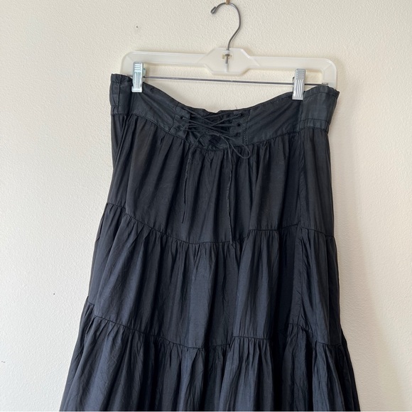 Calypso Christiane Celle midi tiered black emo silk skirt size S - Picture 4 of 7